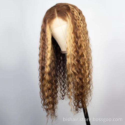 13X4 Lace Front Hair Wig Gradient Gold 1B/27 Color Curly Human Hair Wig Suitable for Women Deep Wave Real Human Hair Lace Wig